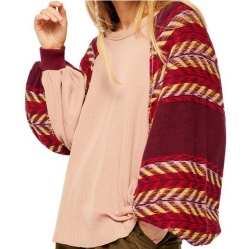 Weā the Free People Rainbow Dreams Sweater Thermal Pink Size Small crochet arms